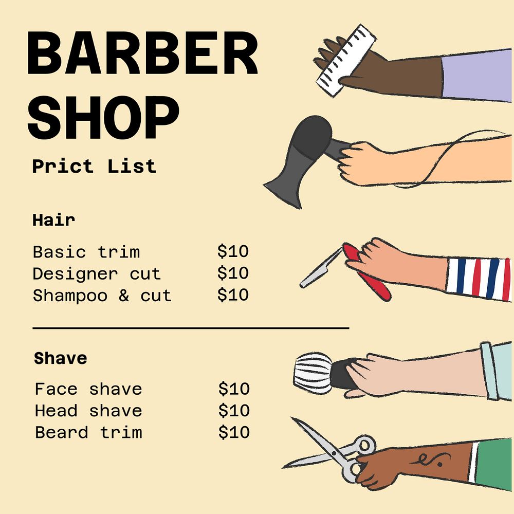 Barber shop Instagram post template, editable text