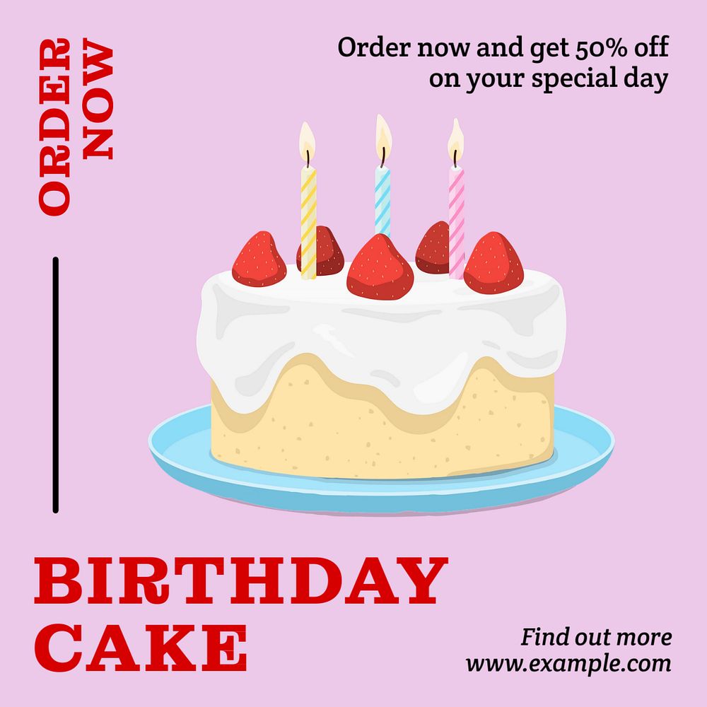 Birthday cake Instagram post template, editable text