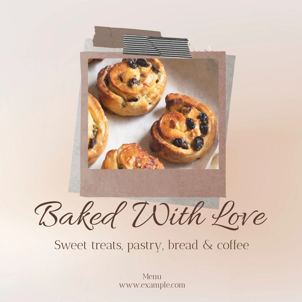 Baked with love Instagram post template, editable text