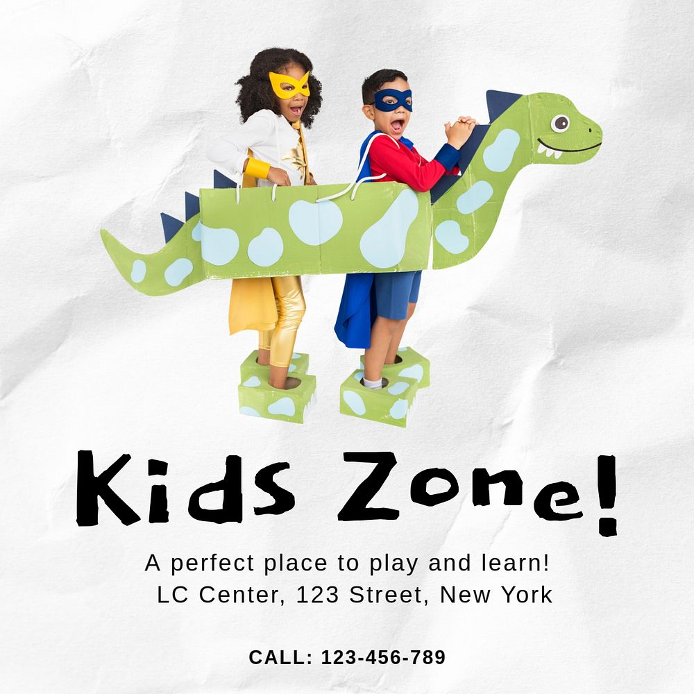 Kids zone Instagram post template, editable text