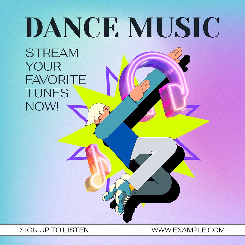 Dance music Instagram post template, editable text