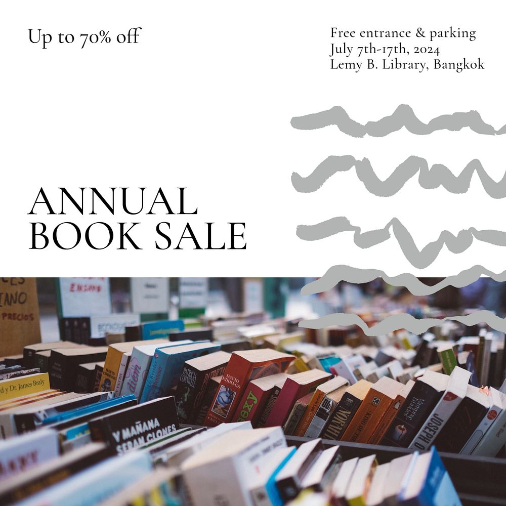 Annual book sale Instagram post template, editable text