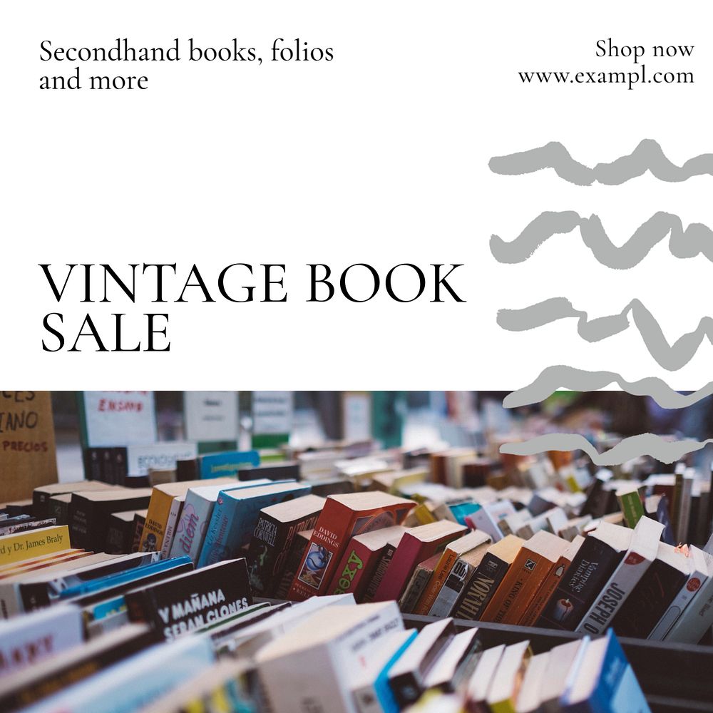 Vintage book sale Instagram post template, editable text