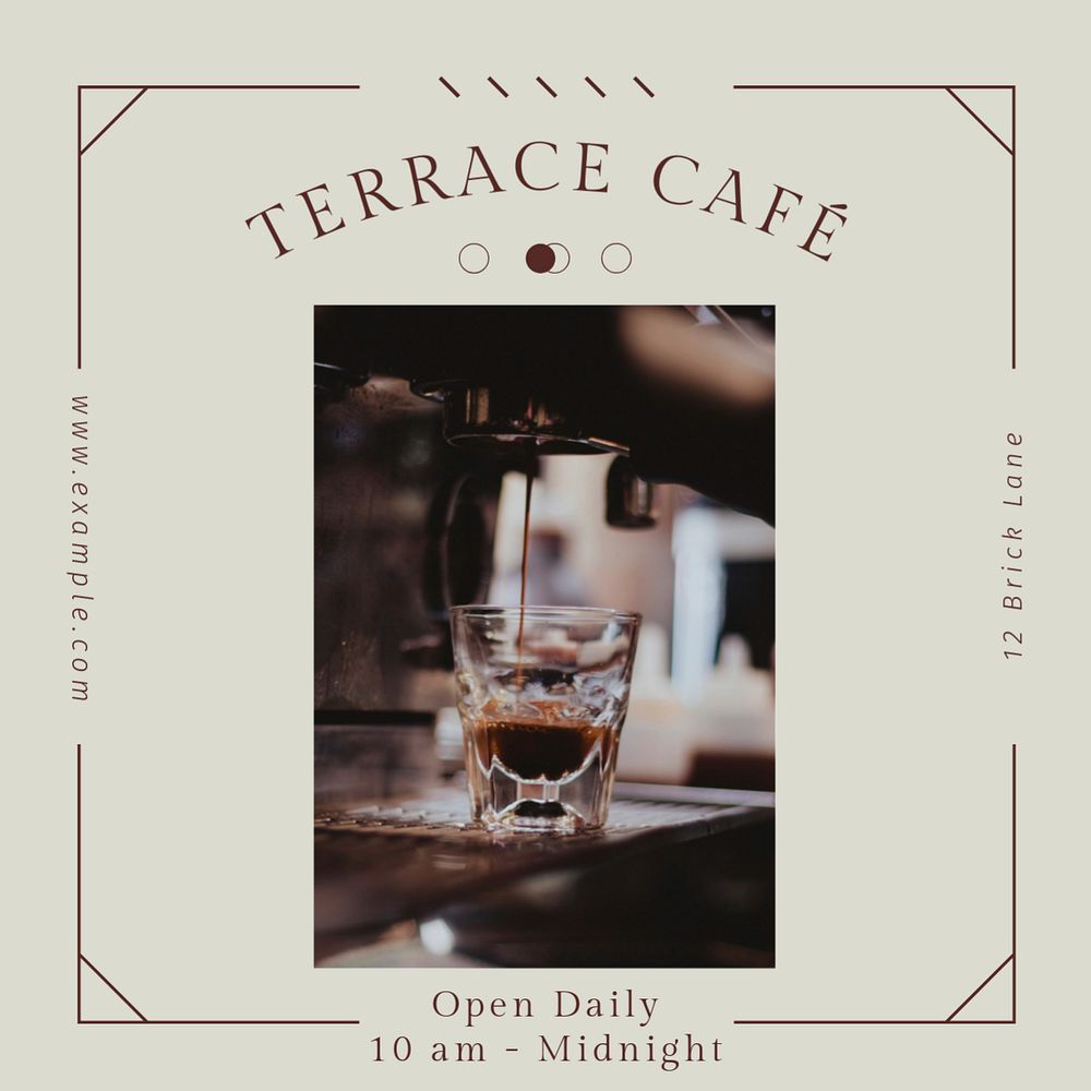 Terrace cafe Instagram post template, editable text