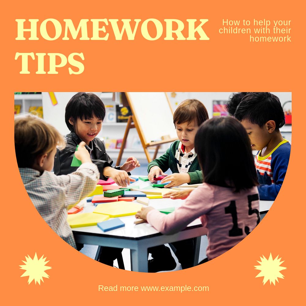 Homework tips Instagram post template, editable text