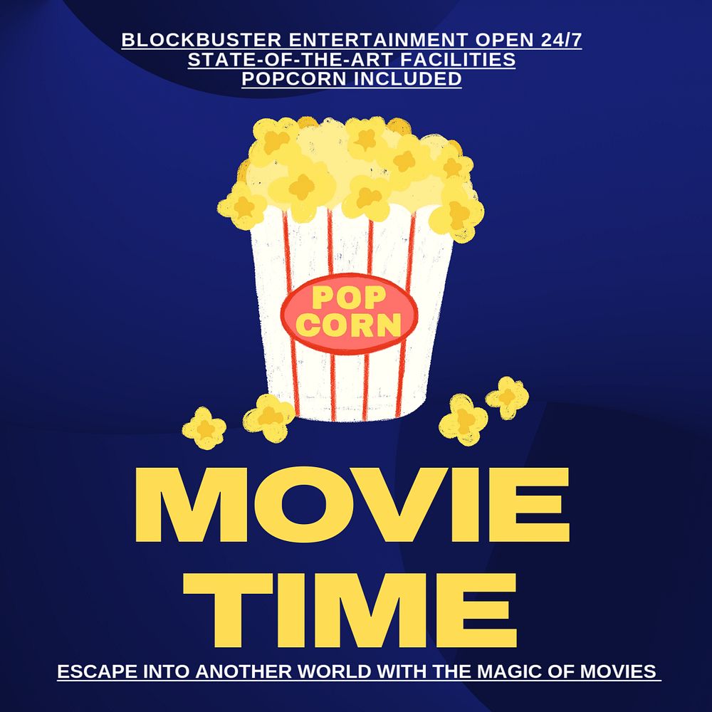 Movie time Instagram post template, editable text