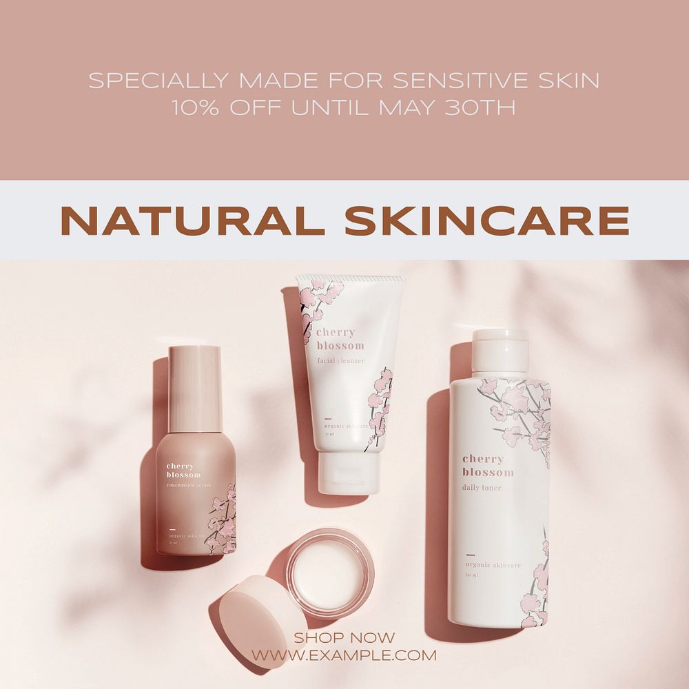 Natural skincare Instagram post template, editable text