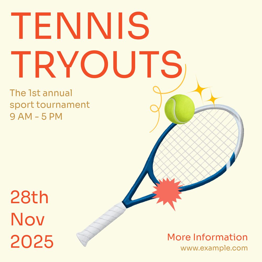 Tennis tryouts Instagram post template, editable text