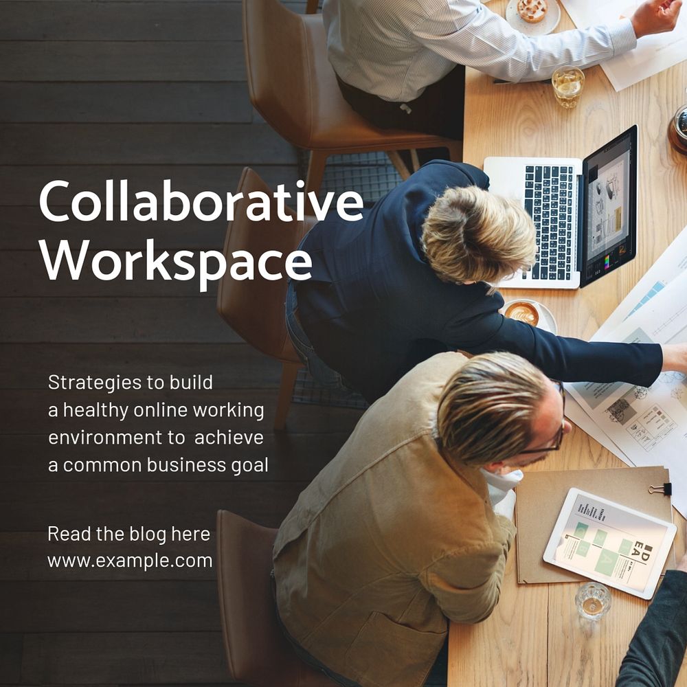 Collaborative workspace Instagram post template, editable text