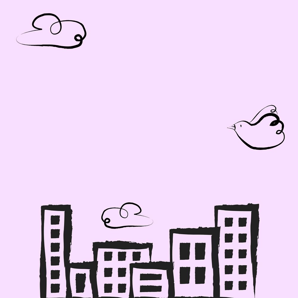 Cute purple building background, editable illustration remix