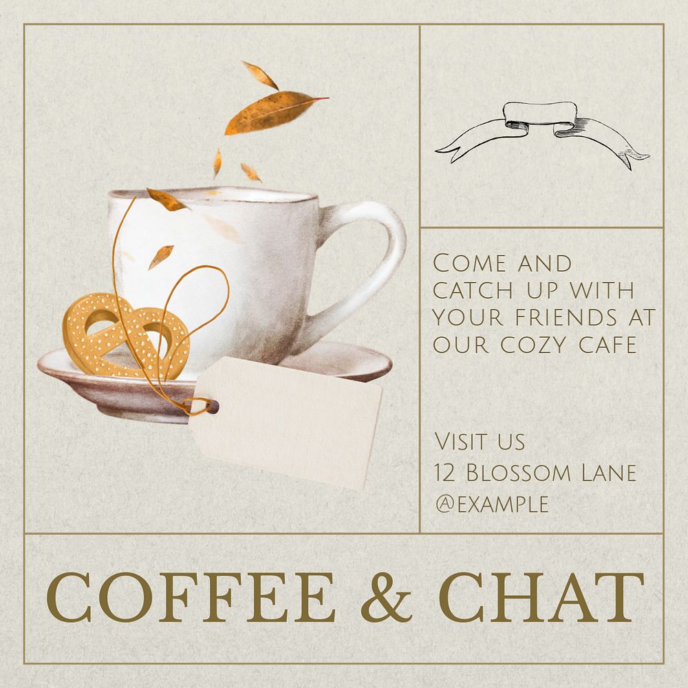 Coffee & chat Instagram post template, editable text