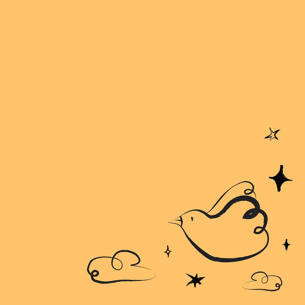 Editable cute bird, orange background illustration remix