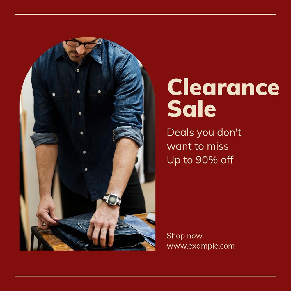 Clearance sale Instagram post template, editable text