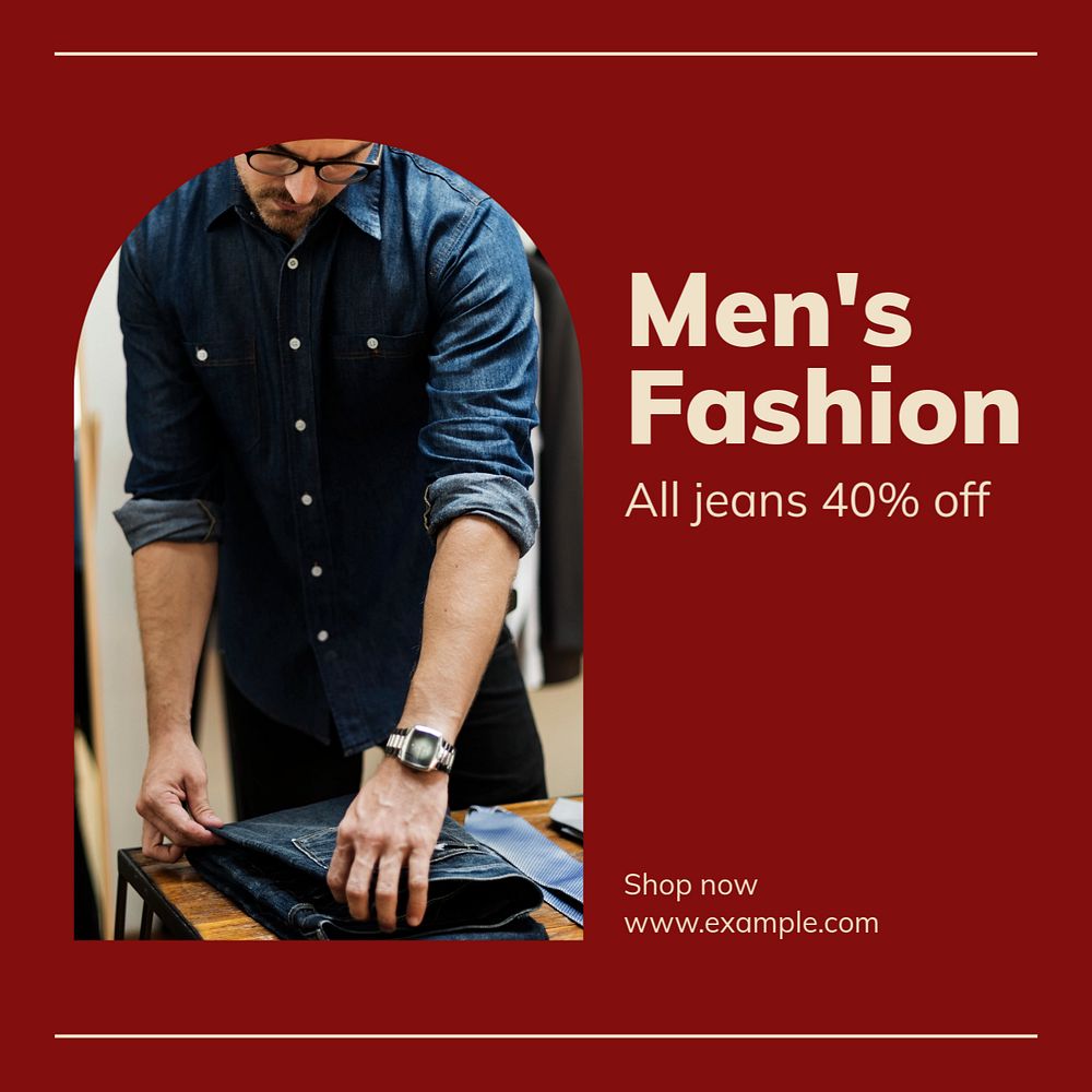 Men's fashion Instagram post template, editable text