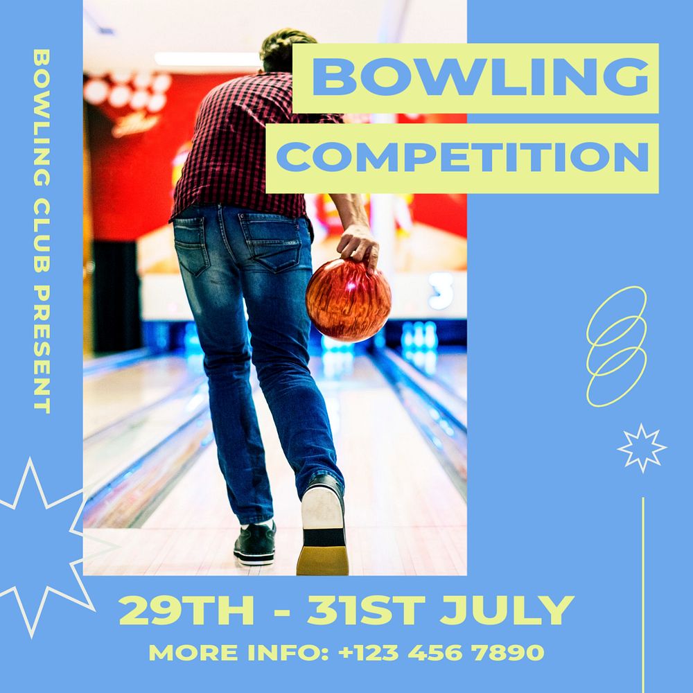 Bowling competition Instagram post template, editable text