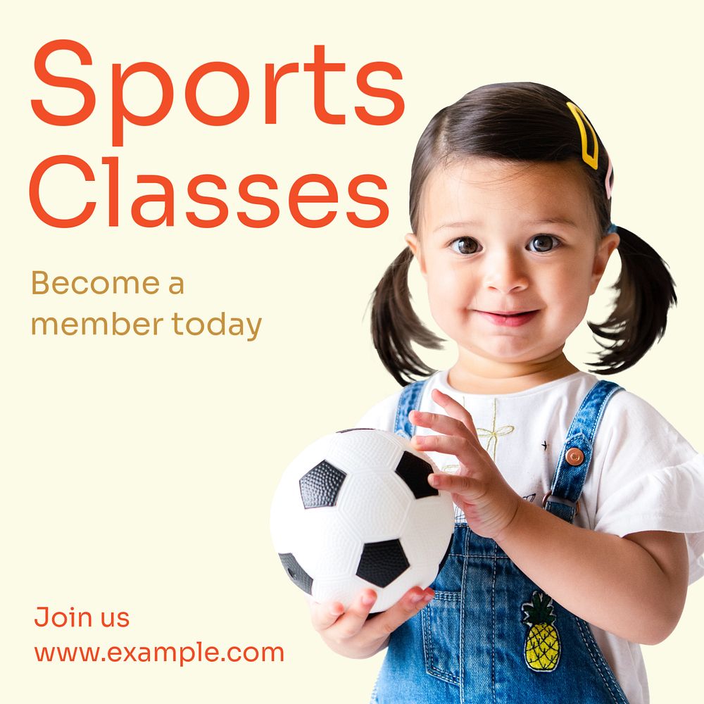 Sports classes Instagram post template, editable text