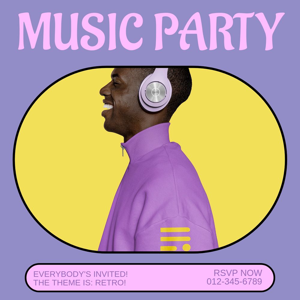 Music party Instagram post template, editable text