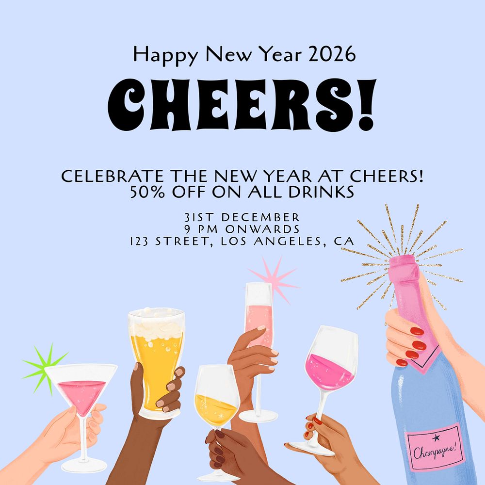 Happy New Year Instagram post template, editable text