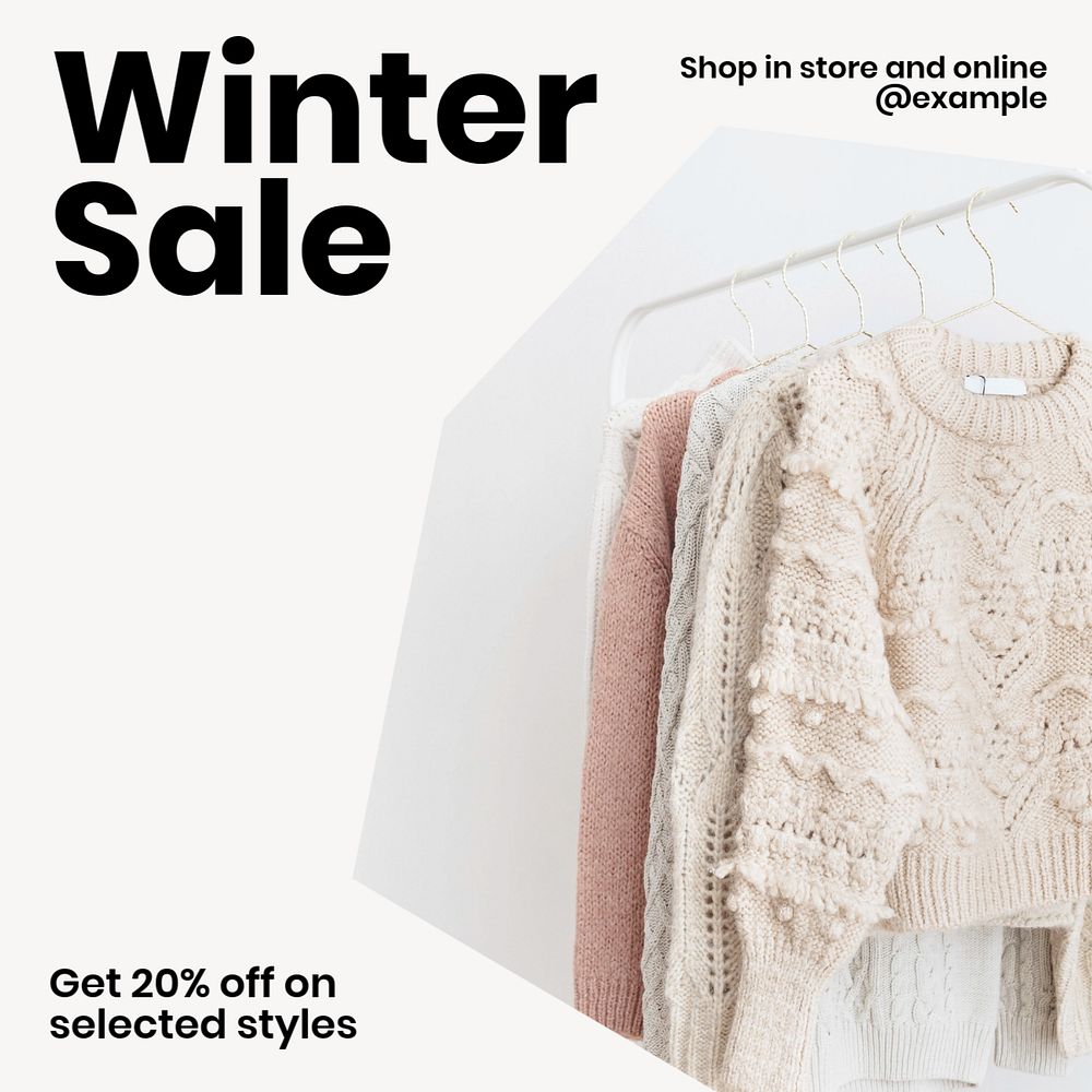 Winter sale Instagram post template, editable text