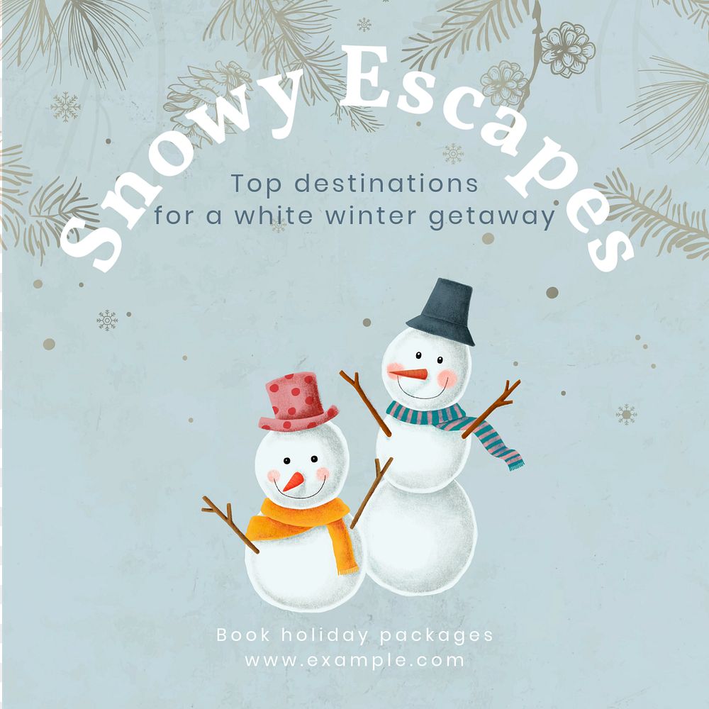 Snowy escapes Instagram post template, editable text