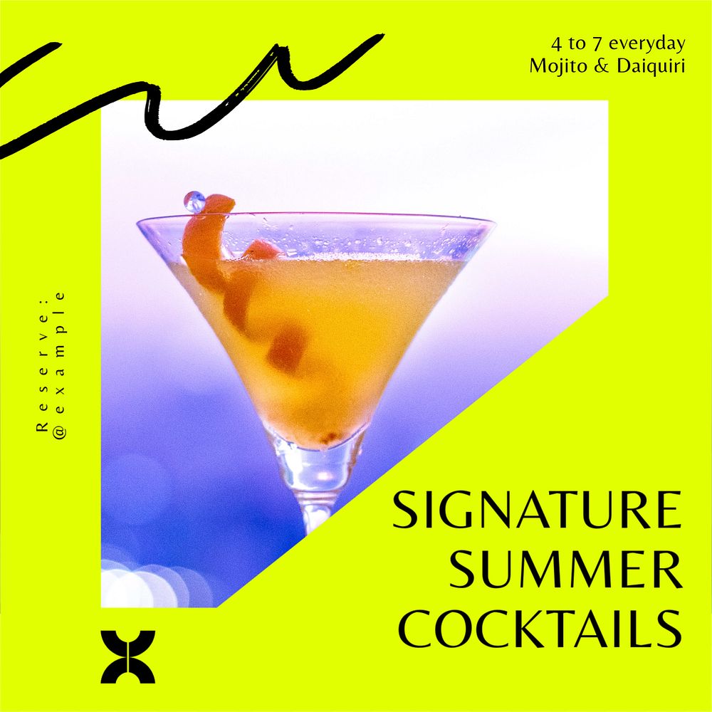 Summer cocktails Instagram post template, editable text