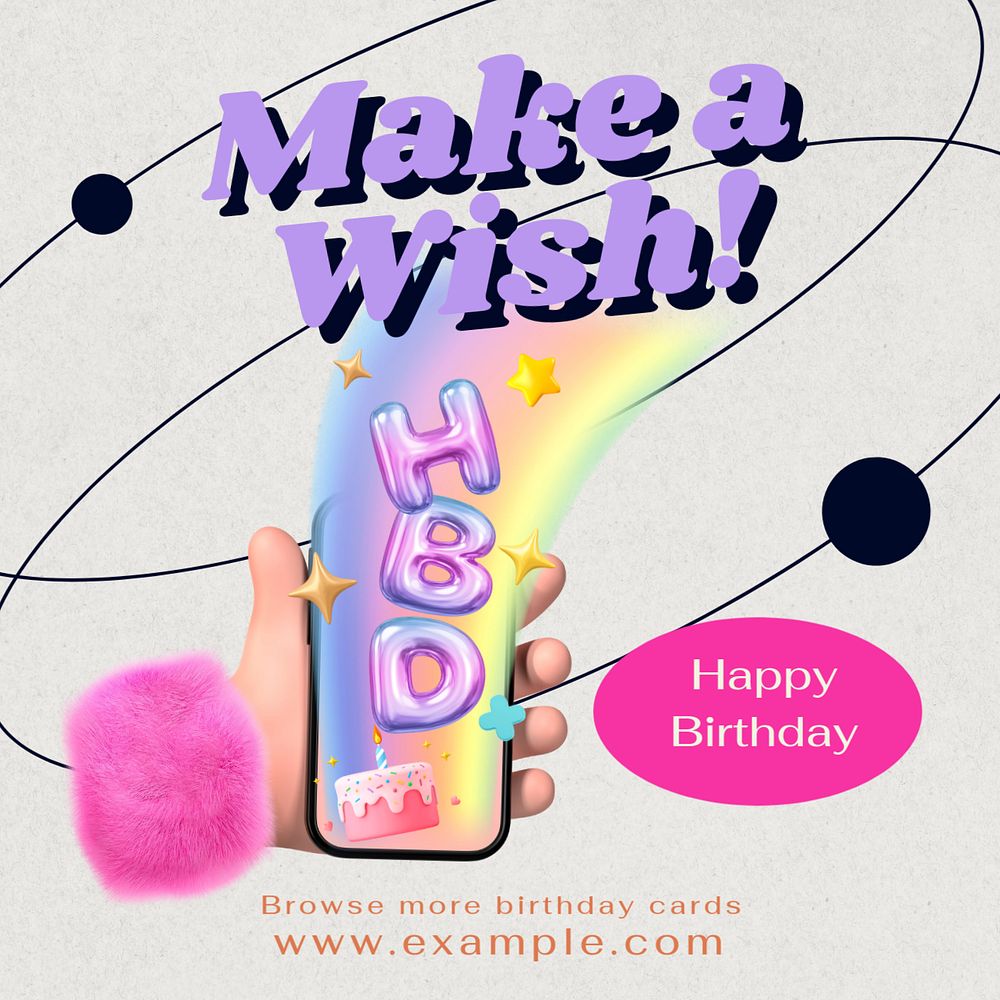 Birthday card wish Instagram post template, editable text