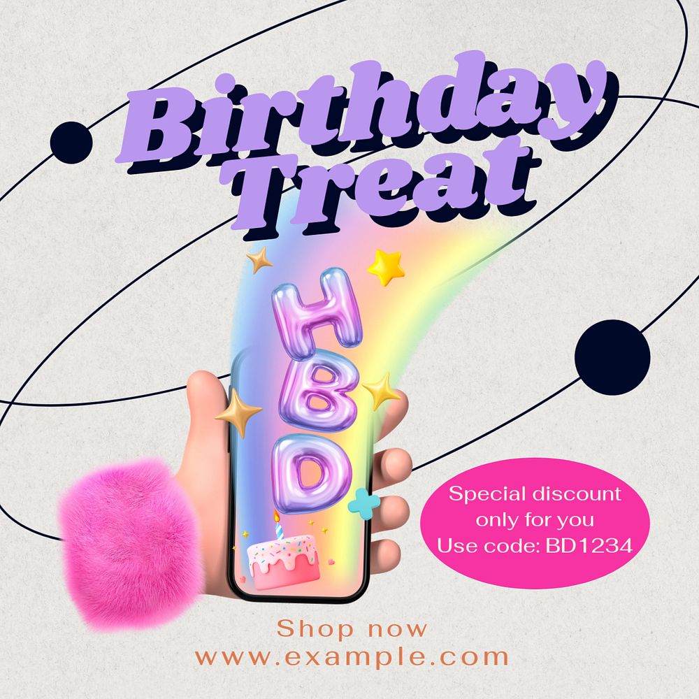 Birthday promotion Instagram post template, editable text