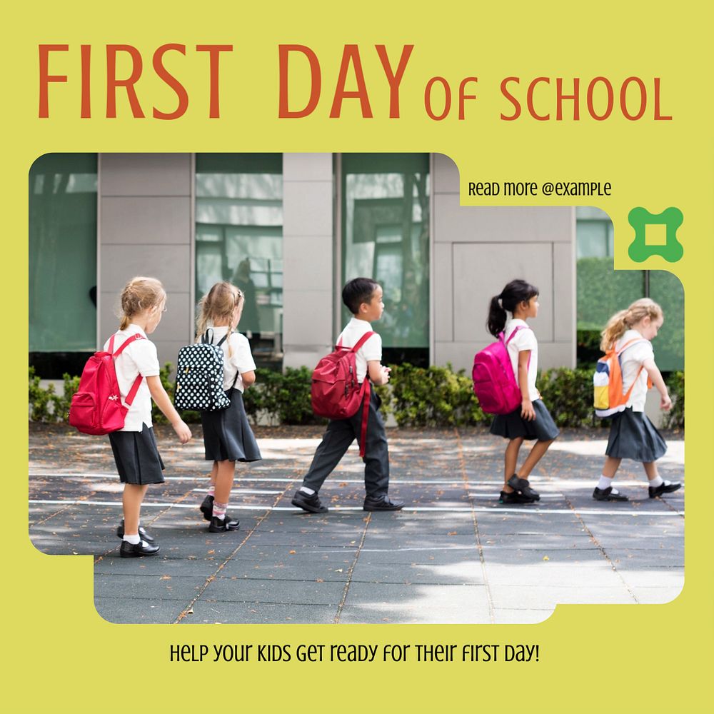 First school day Instagram post template, editable design