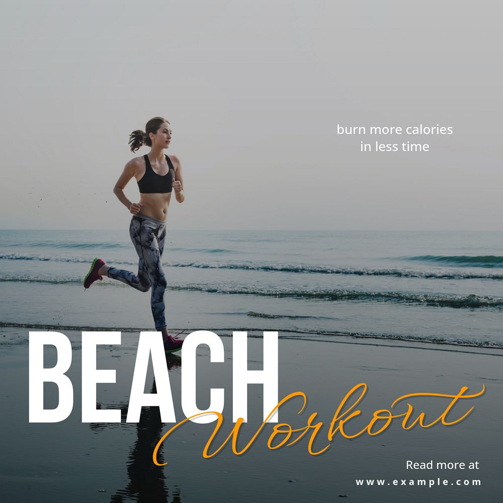 Beach workout Instagram post template, editable text