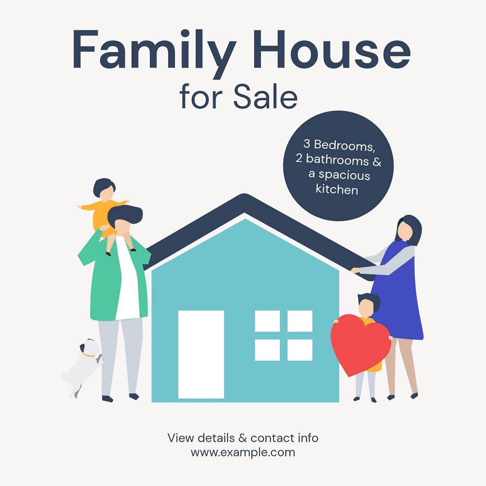Family house sale Instagram post template, editable text