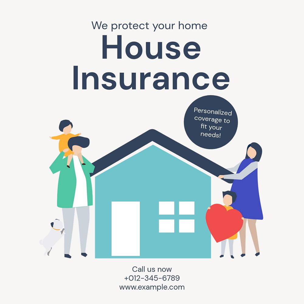 House insurance Instagram post template, editable text