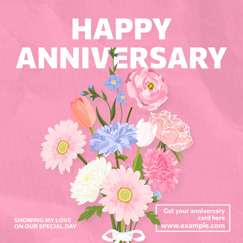 Happy anniversary Instagram post template, editable text