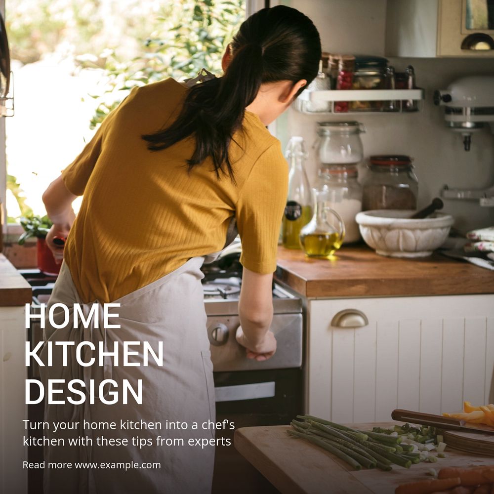 Home kitchen design Instagram post template, editable text