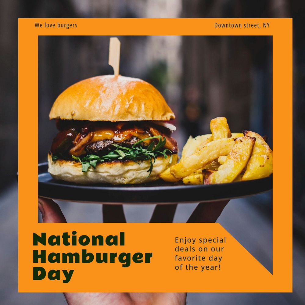 National Hamburger Day Instagram post template, editable text