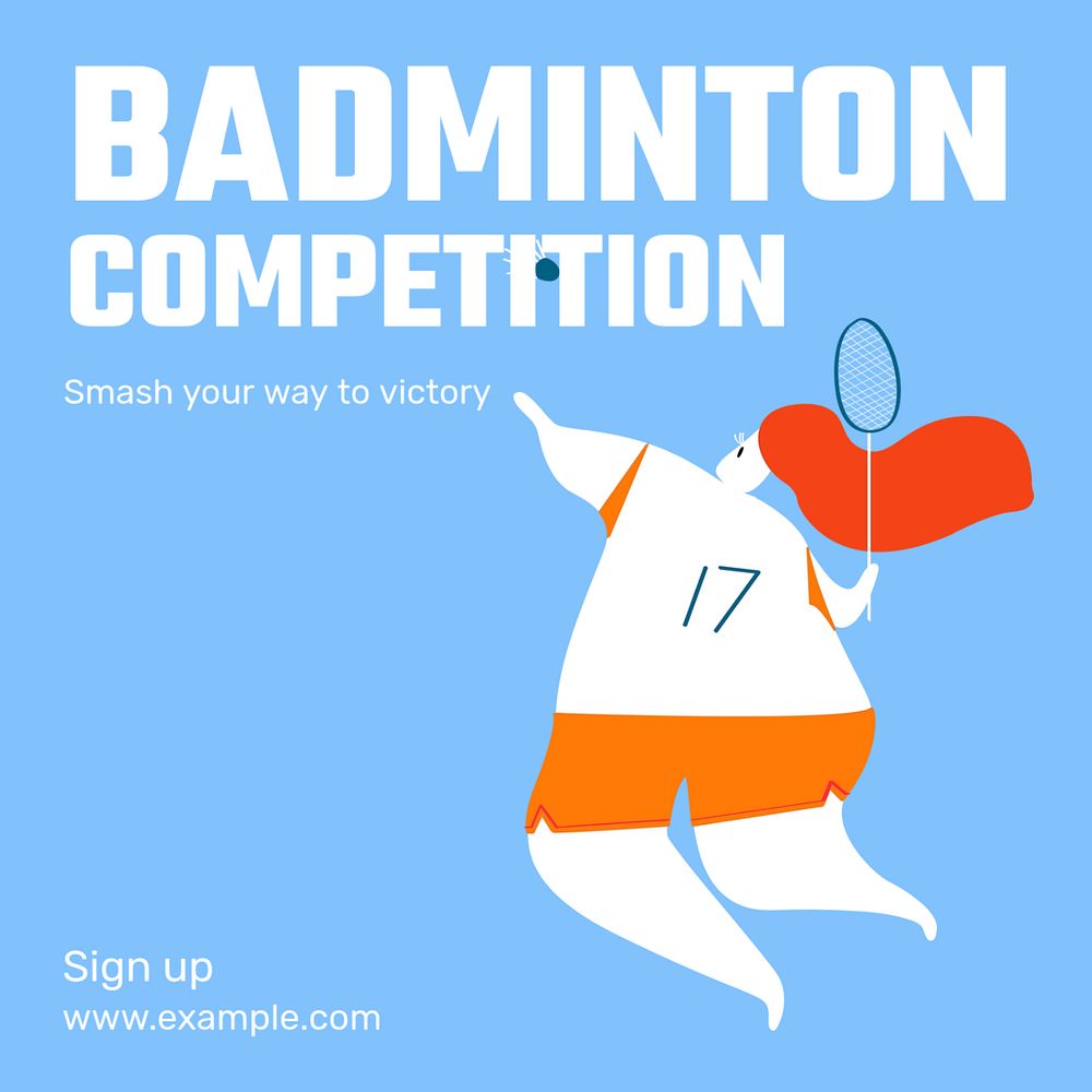 Badminton competition Instagram post template, editable text