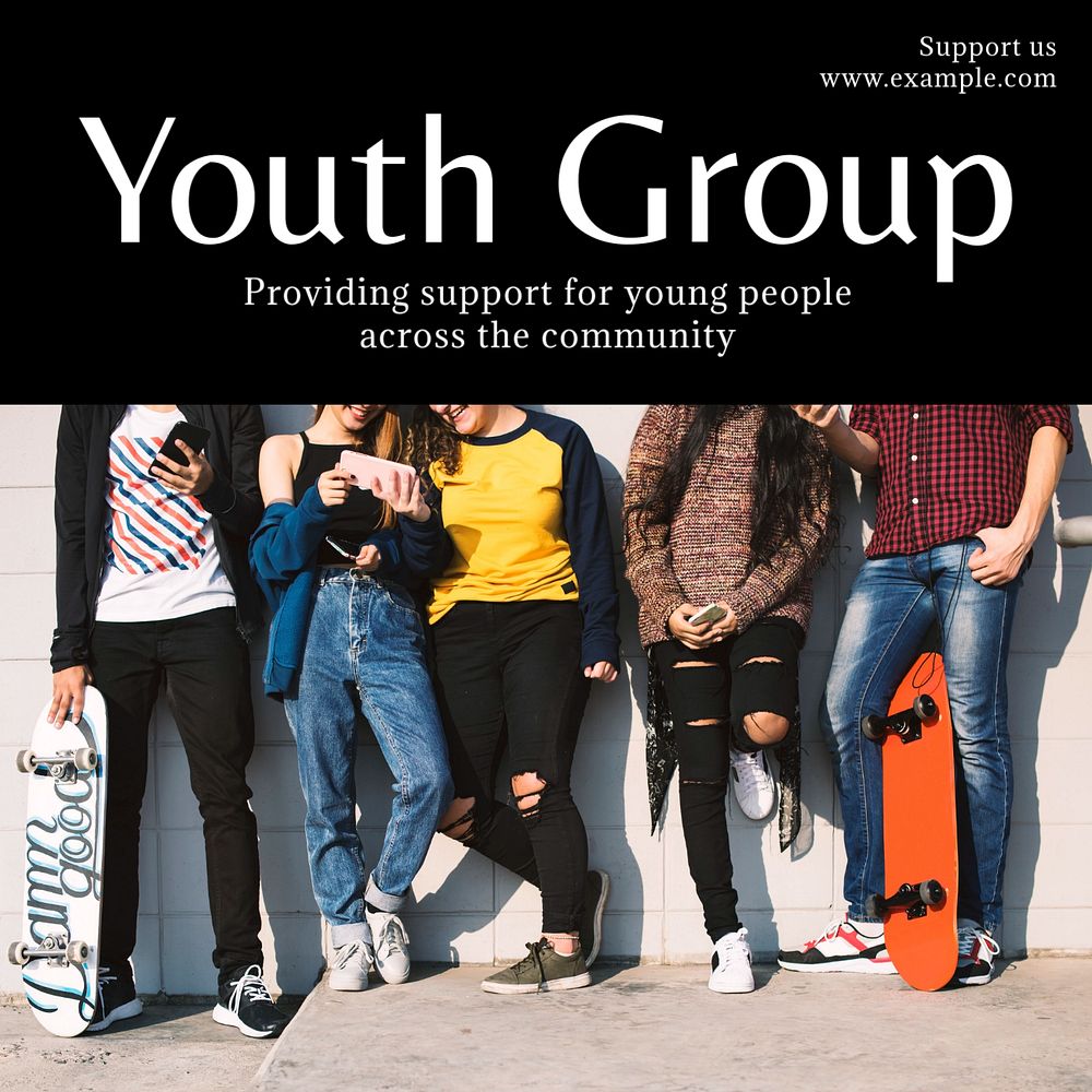 Youth group Instagram post template, editable text