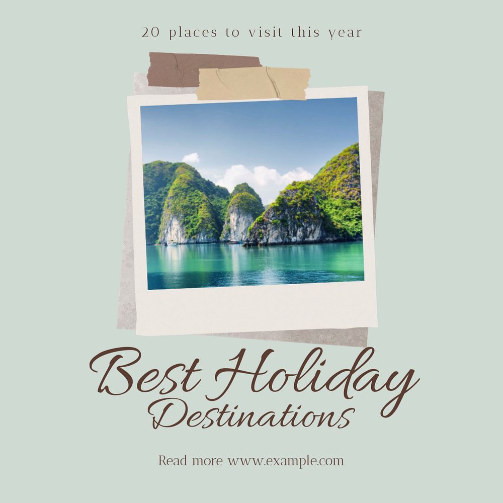 Best holiday destinations Instagram post template, editable text