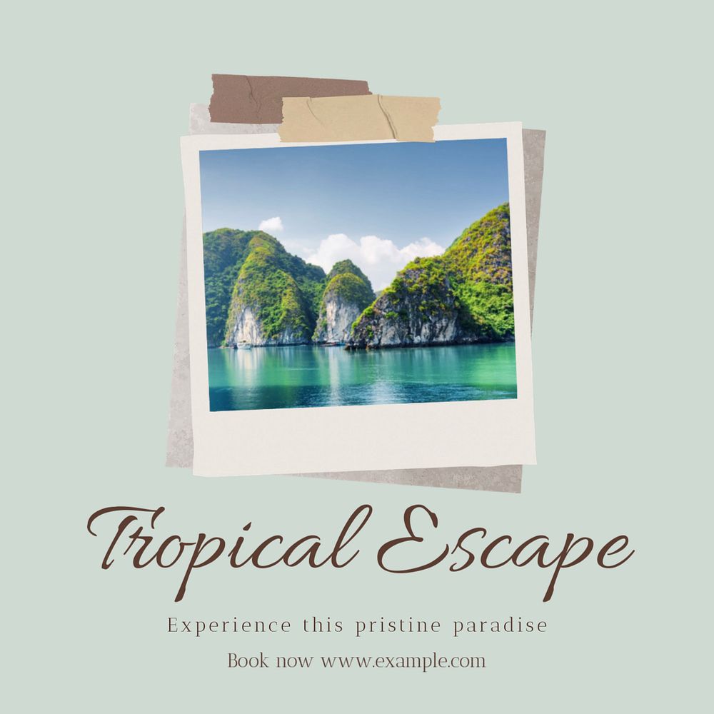 Tropical escape Instagram post template, editable text