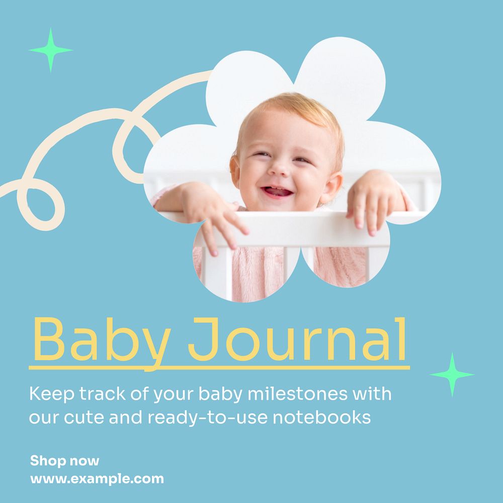 Baby journal Instagram post template, editable text