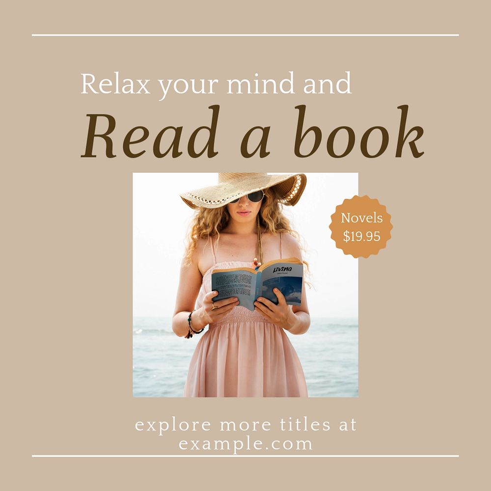 Read a book Instagram post template, editable text