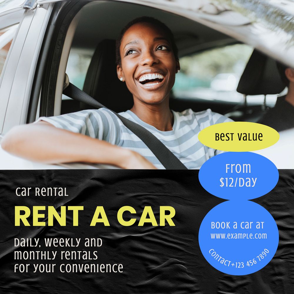 Car rentals Instagram post template, editable text