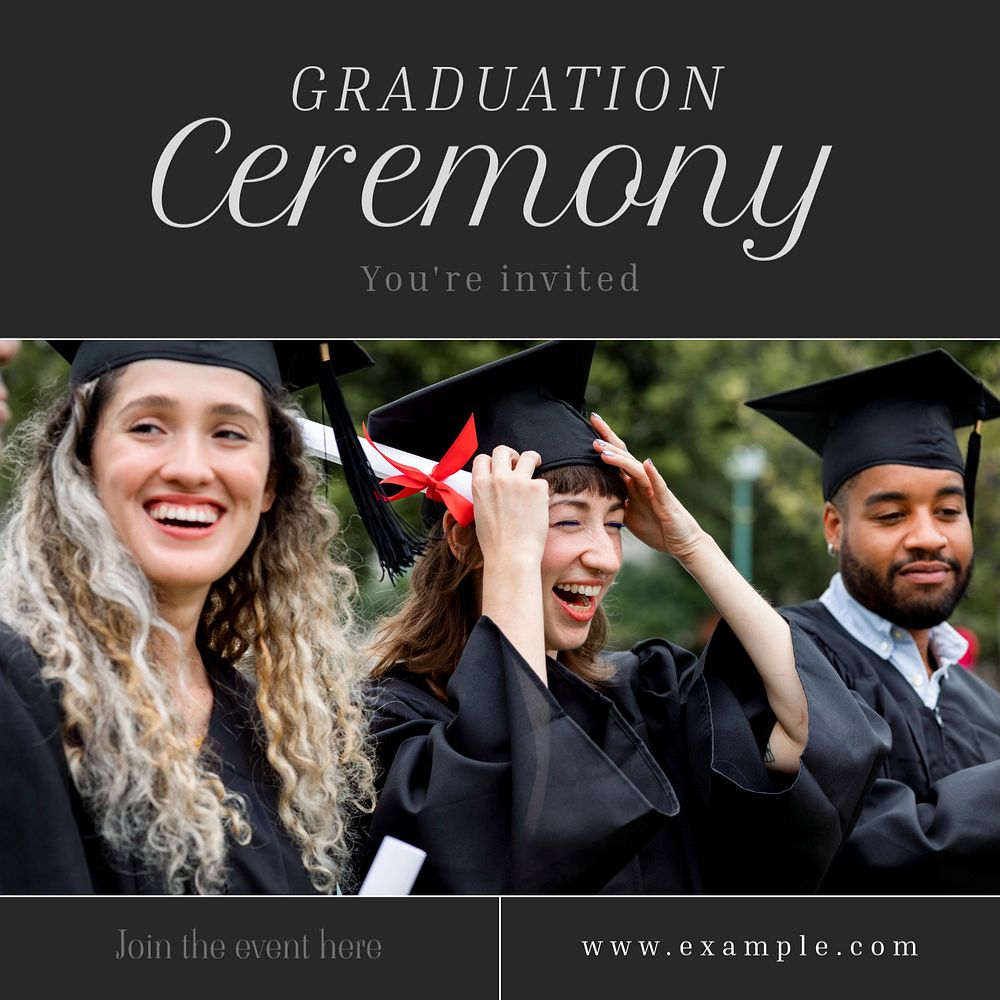 Graduation ceremony Instagram post template, editable text