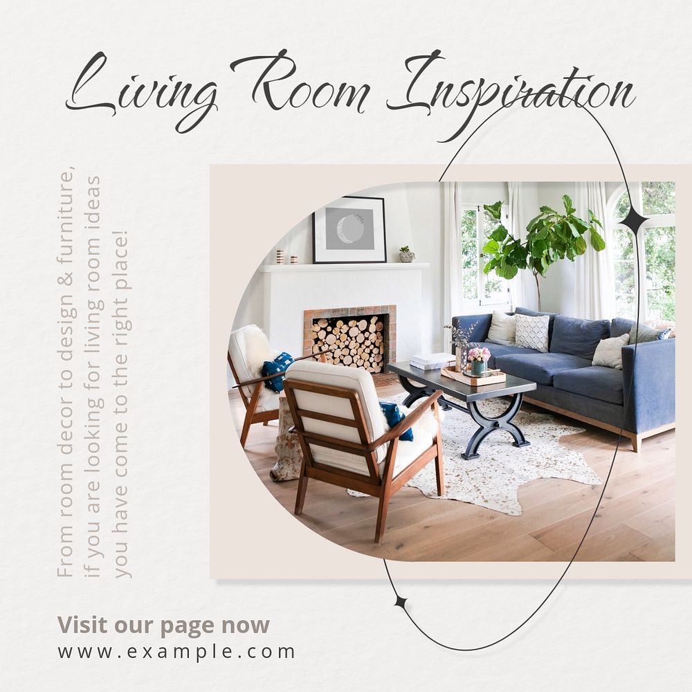 Living room inspiration Instagram post template, editable text