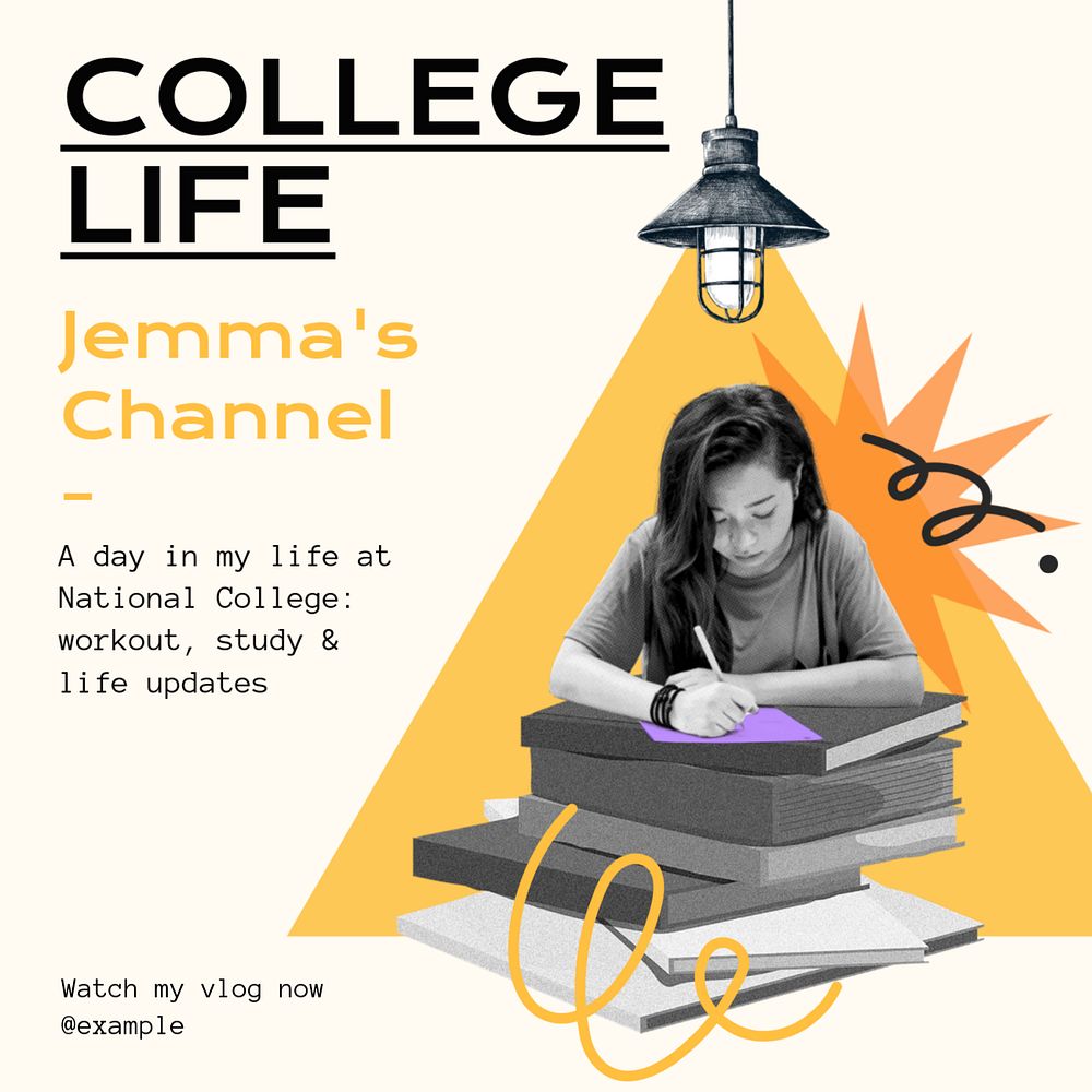 College life vlog Instagram post template, editable text