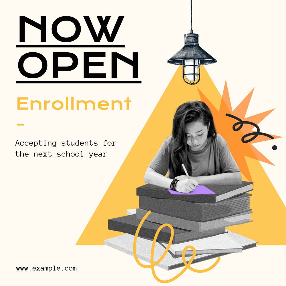 School student enrollment Instagram post template, editable text