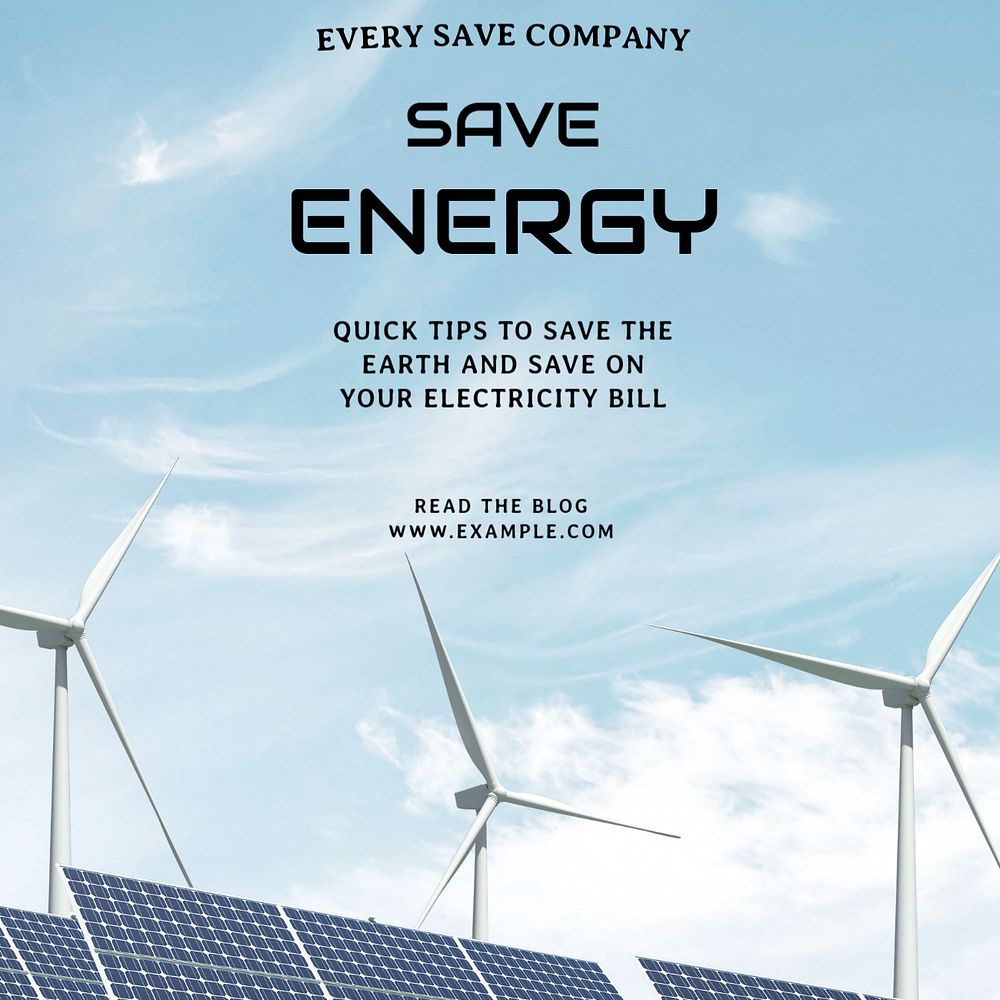 Save energy  Instagram post template, editable text