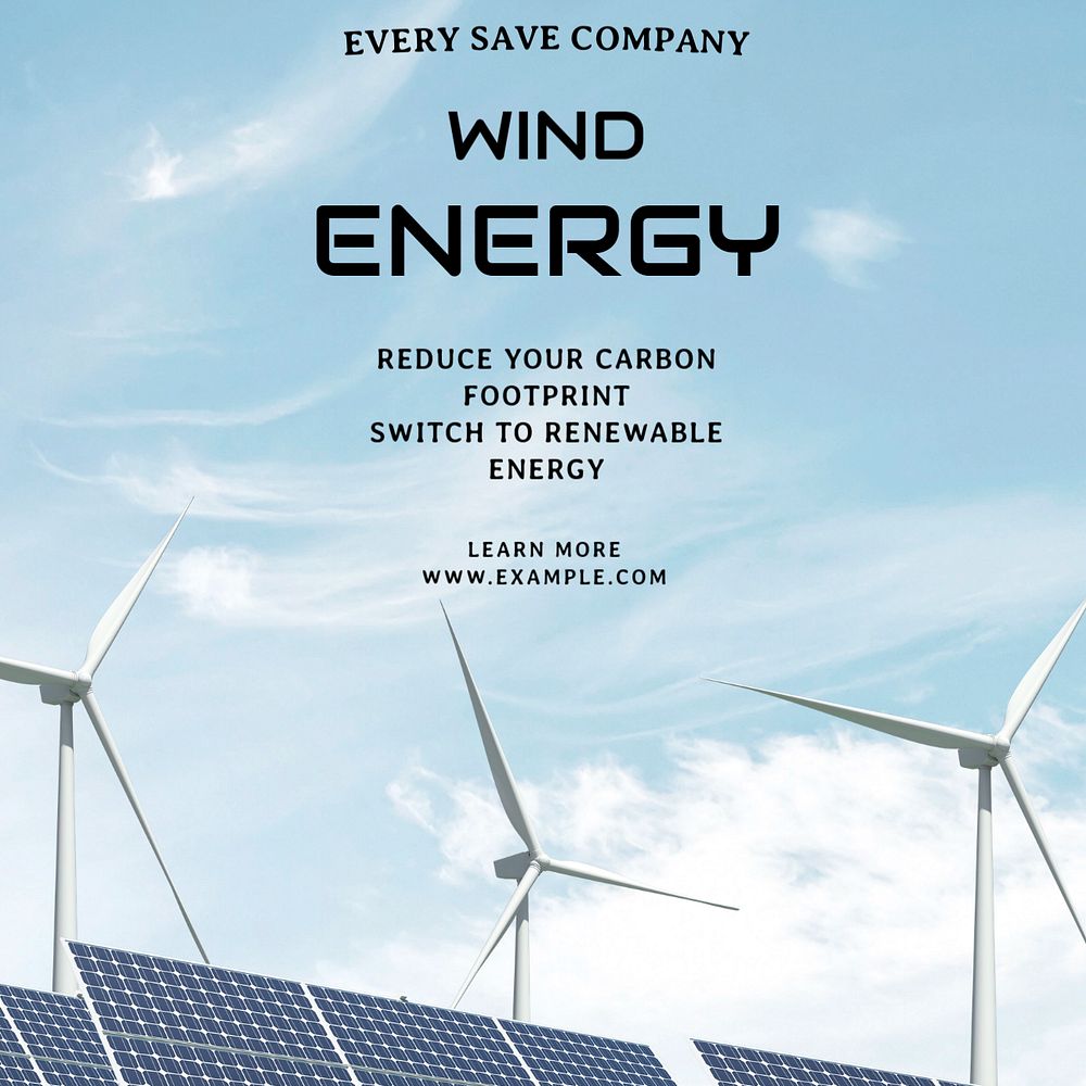 Wind energy Instagram post template, editable text