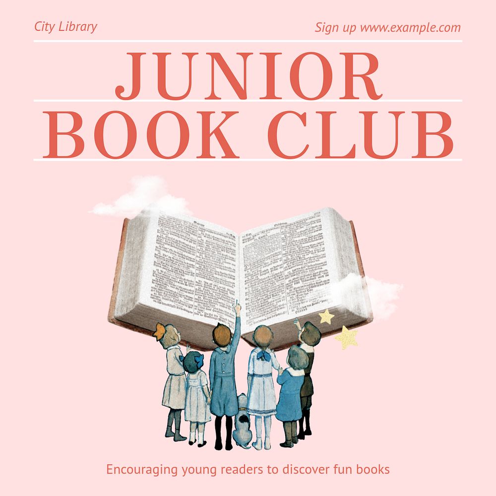 Junior book club Instagram post template, editable text