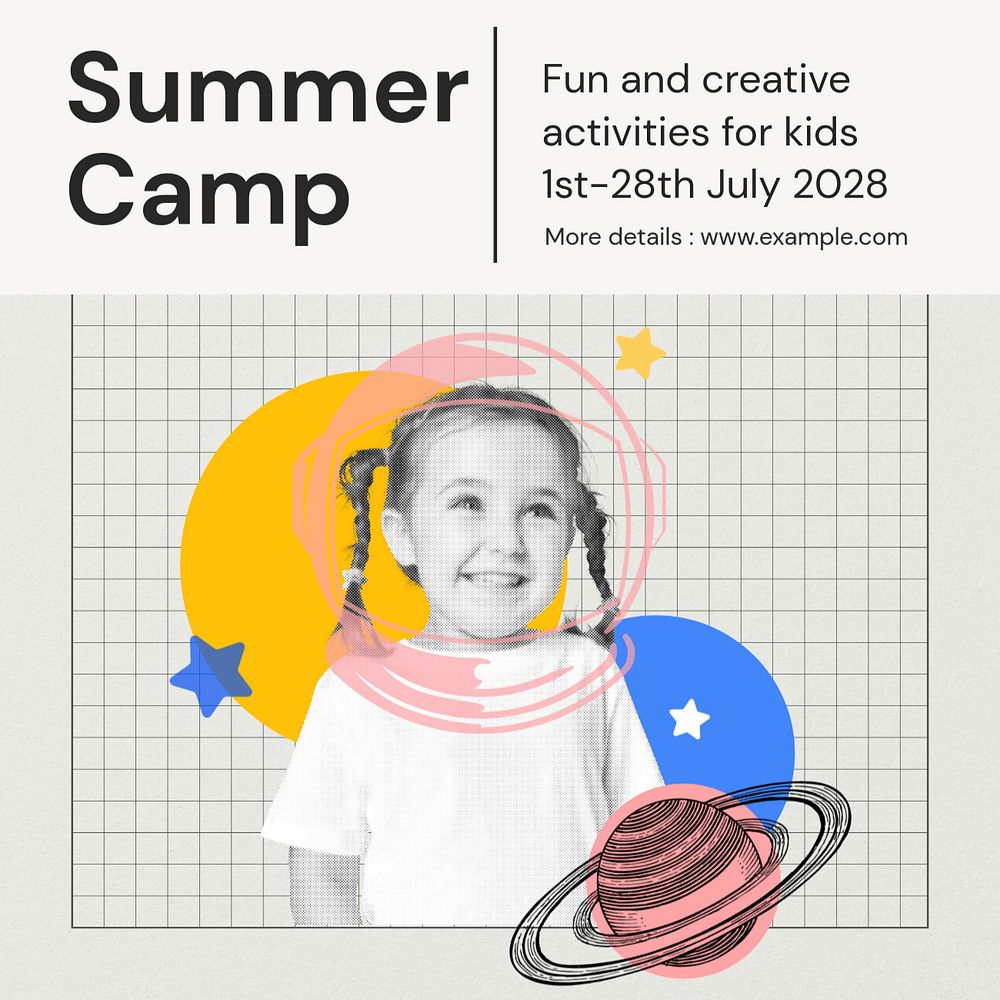 Summer camp Instagram post template, editable design