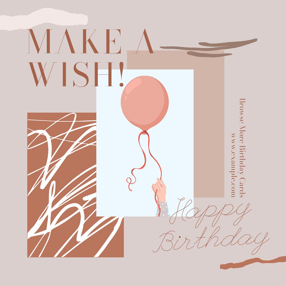 Birthday card wish Instagram post template, editable text